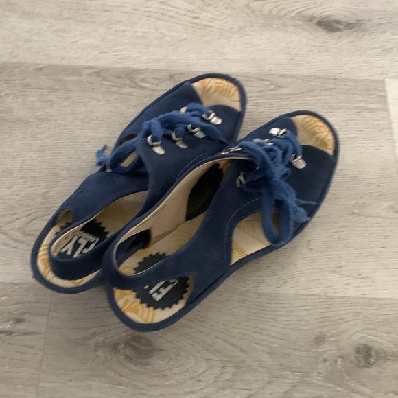 Fly London Ylfa Blue Nubuck Lace Up Wedge Sandals‎ size 9 - Picture 6 of 8